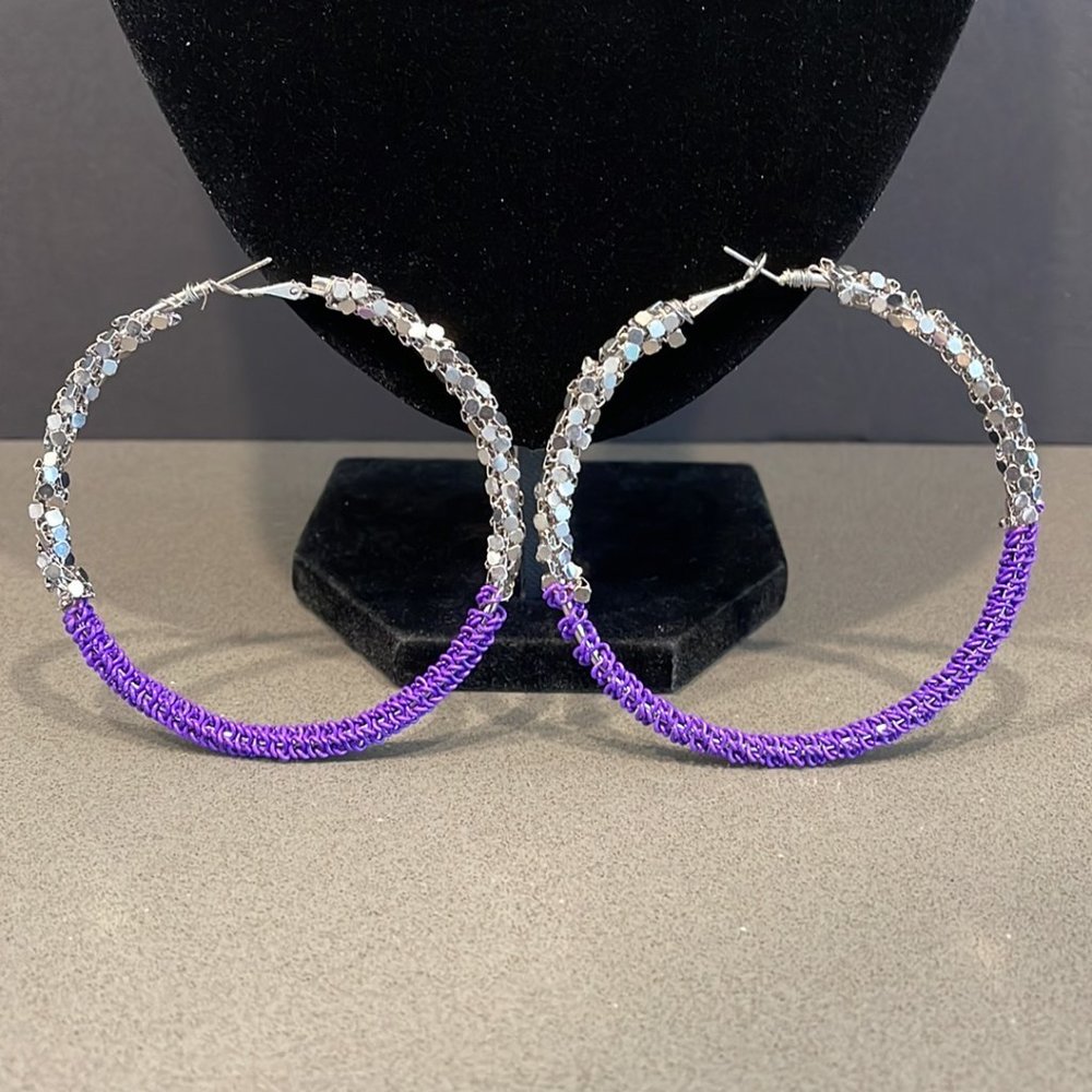 Large Hoop Purple & Silver Earrings
